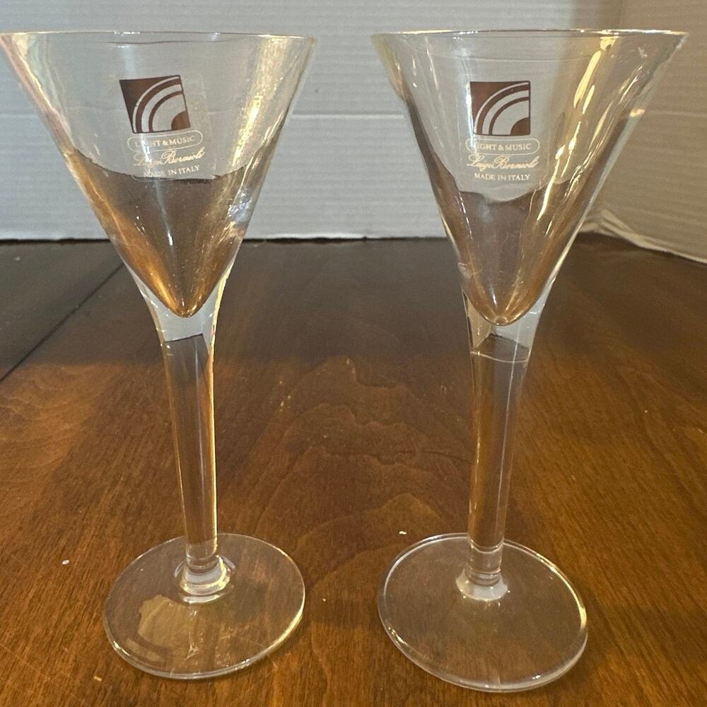 Vintage Luigi Bormioli Light & Music Wine Martini Glasses W Stickers set of Two